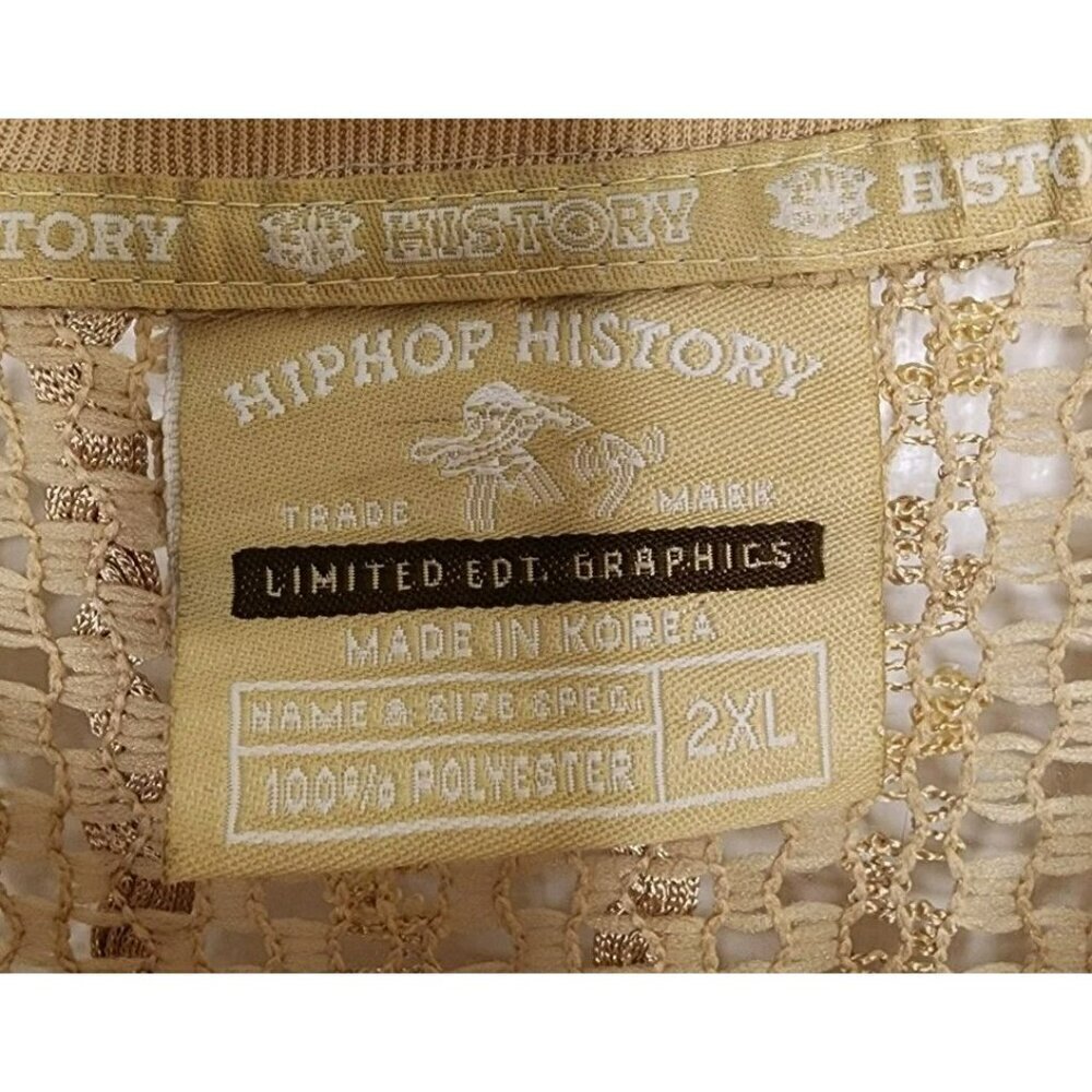 Vintage 90s Y2K Hip Hop History Mesh Camp Club Shirt Men 2XL Gold - Picture 3 of 5